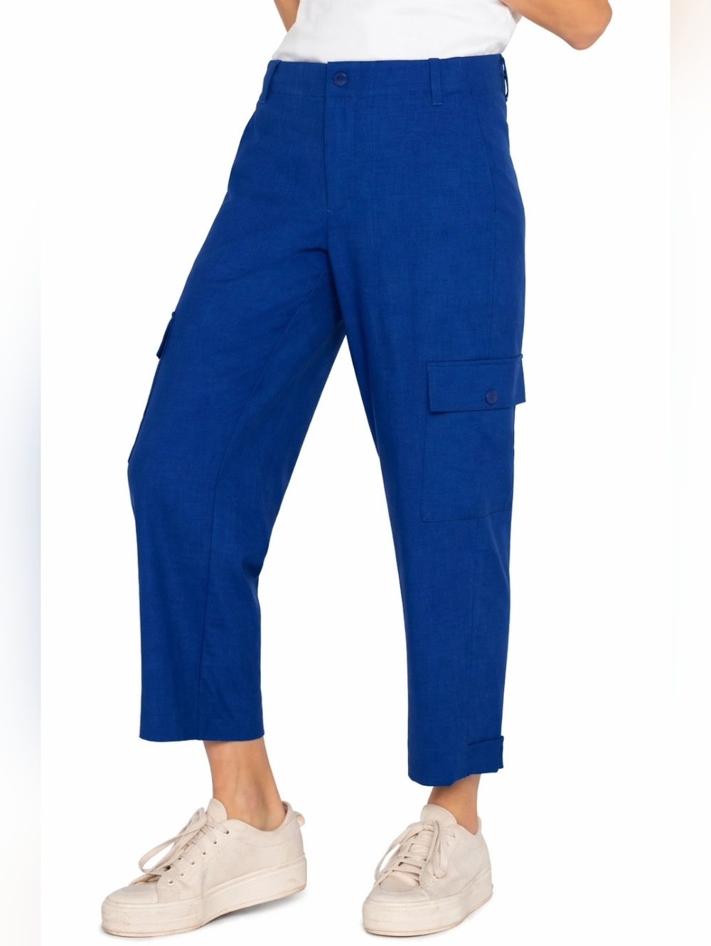 NWT Liverpool Royal Blue Utility Crop Cargo Pants Tab Hem High-Rise Chic